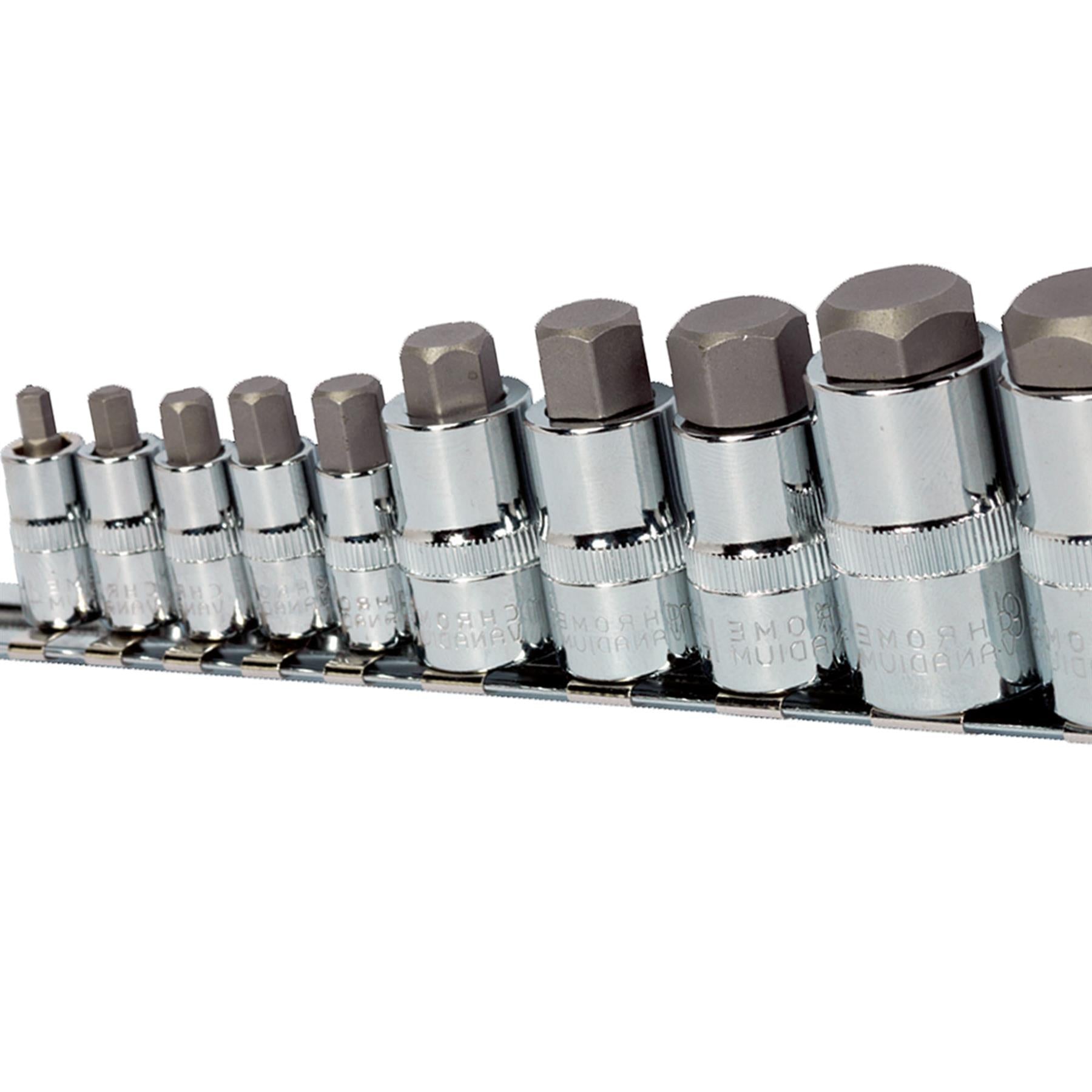 Sealey Hex Socket Bit Set 10pc Stubby 1/4", 3/8" & 1/2"Sq Drive