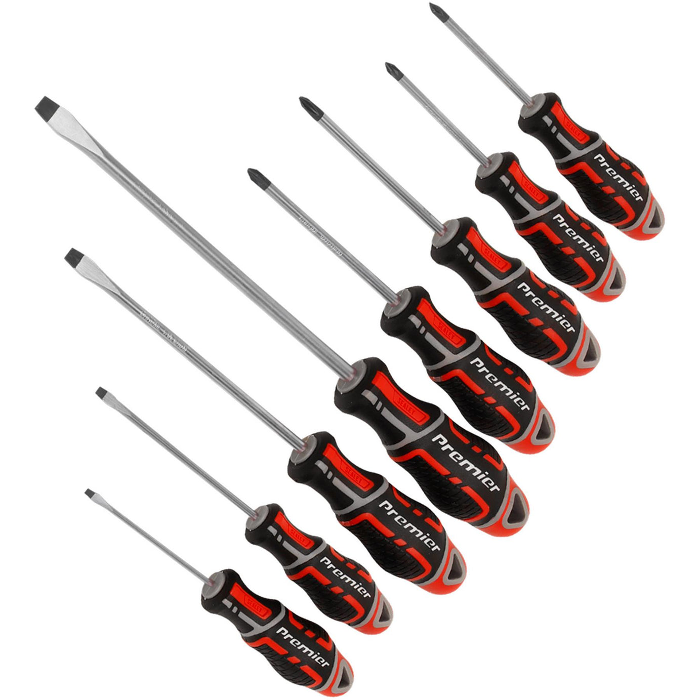 Sealey 8pc Screwdriver Set Slotted Phillips Pozi 75-200mm Magnetic GripMax Red