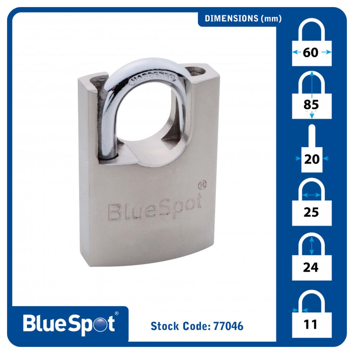 Bluespot 60MM High Security Shrouded Closed Shackle Padlock Steel Chain Lock 4 Keys