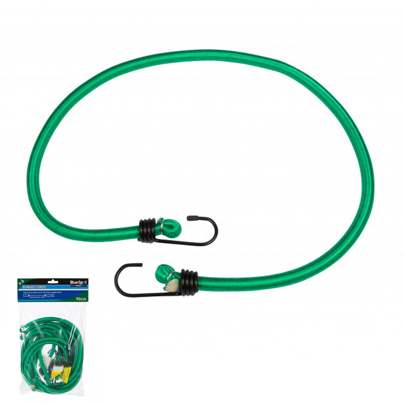 BlueSpot 6Pce 90cm High Quality Elasticated Bungee Shock Cords Green Multi Use Rope