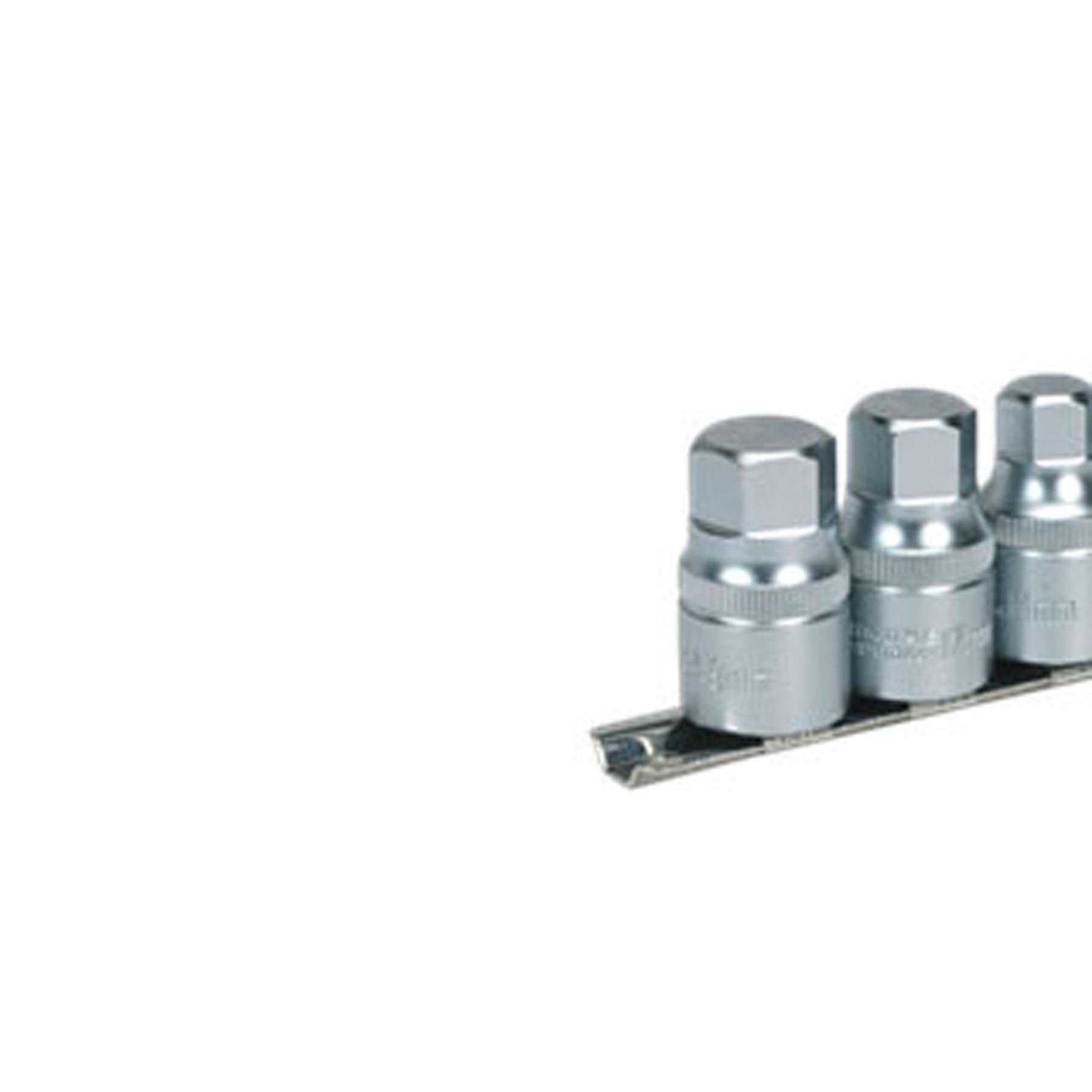 Sealey Hex Socket Bit Set with Rail 6pc Stubby 1/2"Sq Drive Metric
