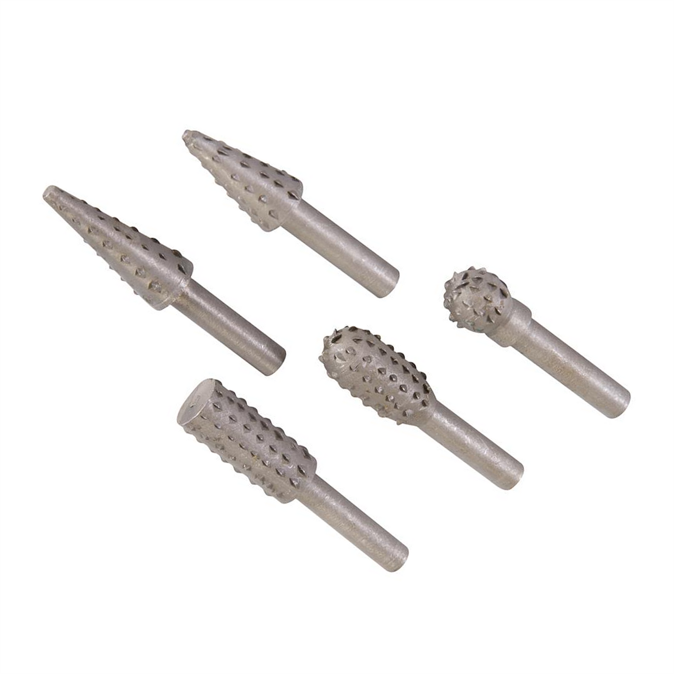 5Pce Rotary Rasp Set 6mm Shank For Shaping Wood, Plastics And Light Alloys