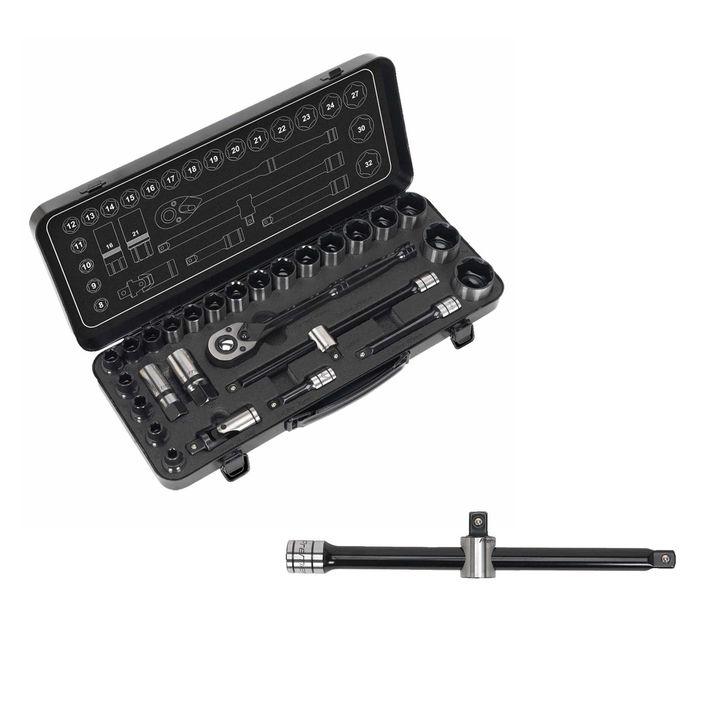 Sealey Socket Set 28pc 1/2"Sq Dr 6pt WallDrive Metric Black Series