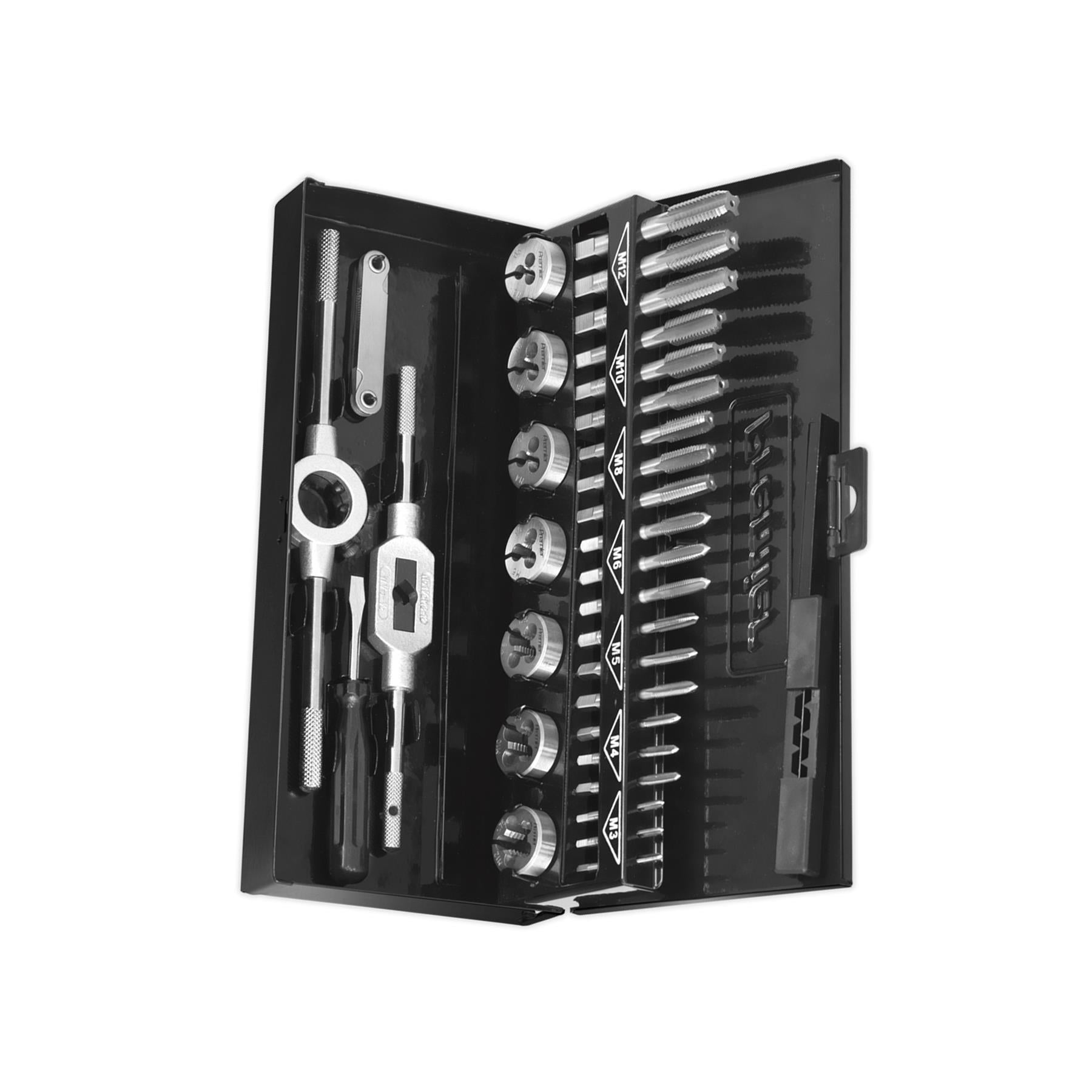 Sealey 32pc Metric Tap and Die Set Split Dies HSS 4341 Steel M3 - M12
