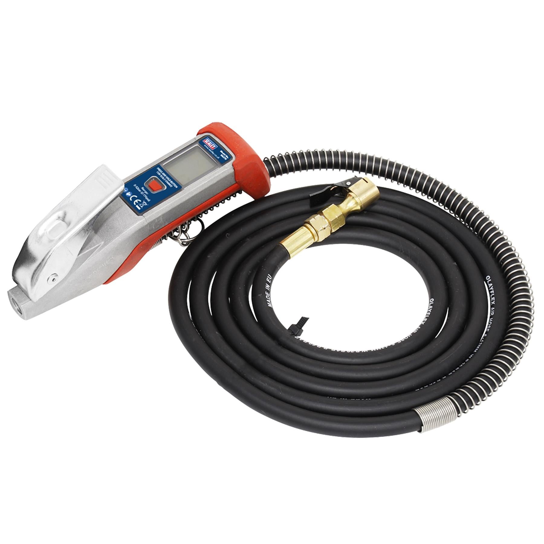 Sealey Digital Tyre Inflator 2.7m Hose with Clip-On Connector
