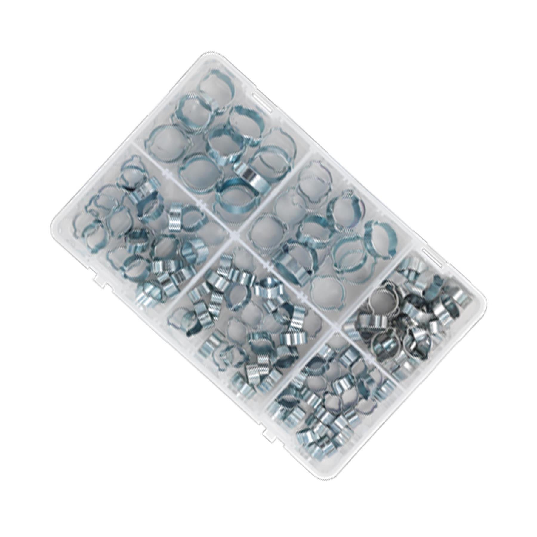 Sealey 140pcs Double Ear Ear Hose Clamps Assorted Zinc Plated O Pipe Clip Set
