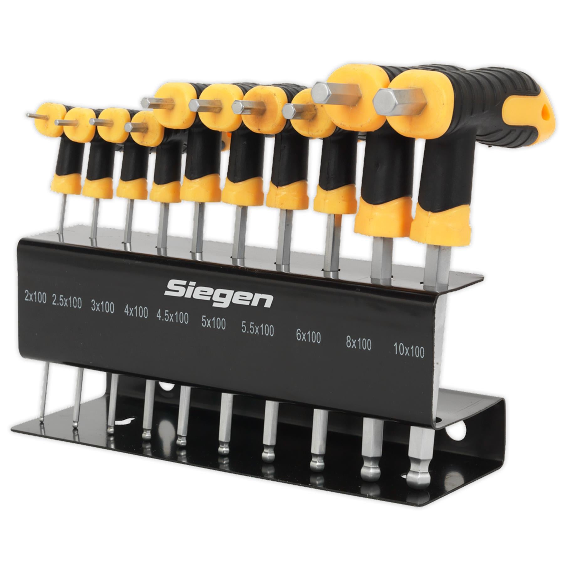 Siegen 10pc T-Handle Ball-End Hex Allen Key Set in Metal Stand 2-10mm