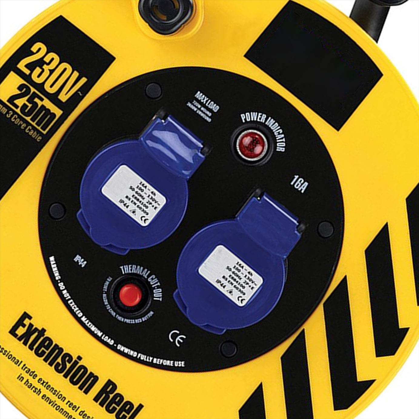 Defender Light Industrial Reel 2-Way 25m 230V 16A Steel A-frame