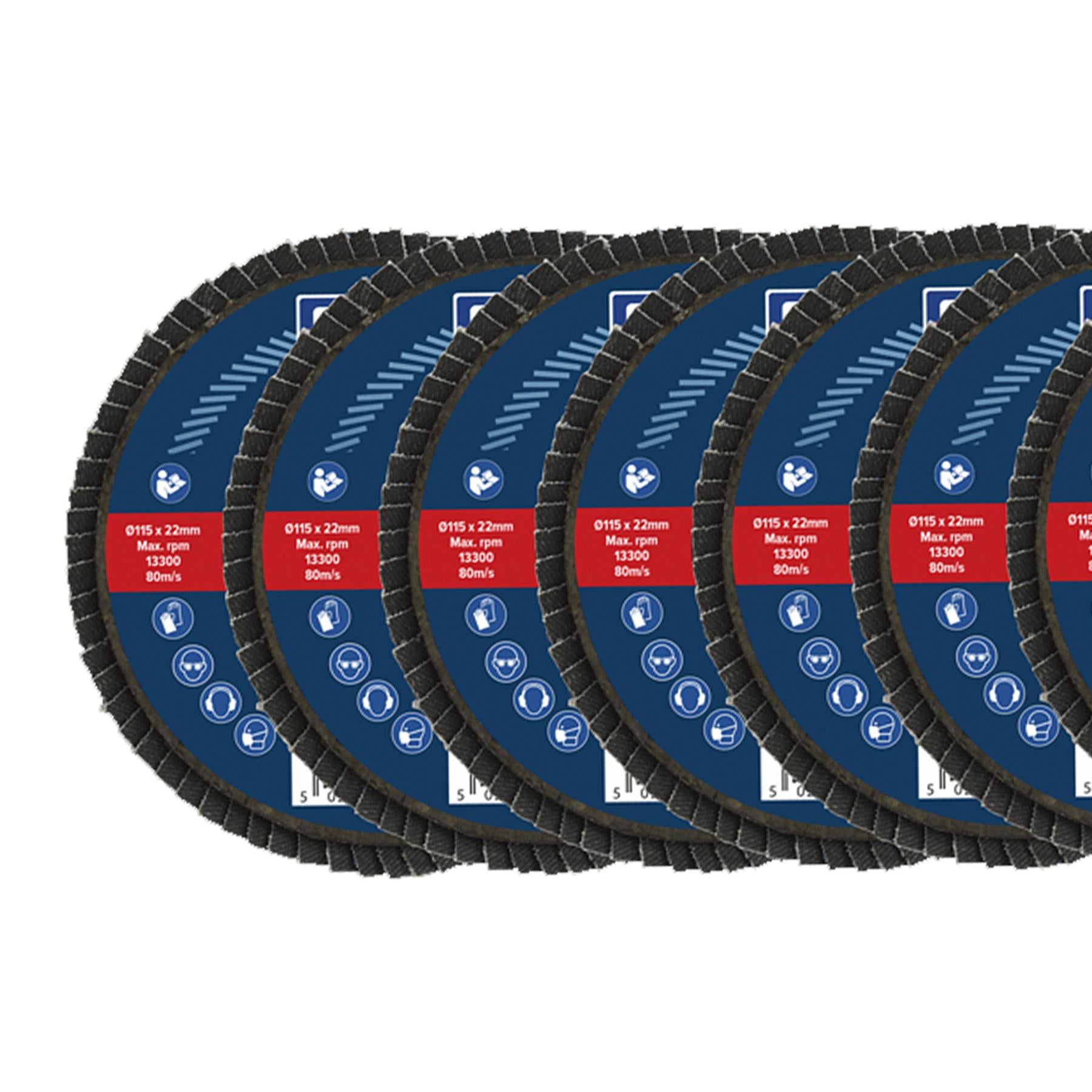 Sealey Assorted Grit Flap Discs Zirconium �115mm �22mm Bore - Pk 10