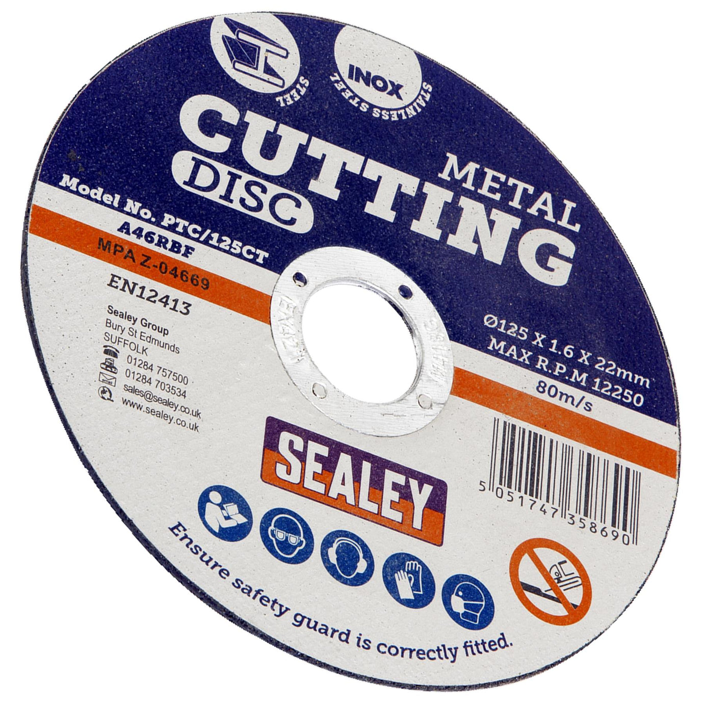 Sealey Cutting Disc 125 x 1.6mm 22mm Bore Stainless steel