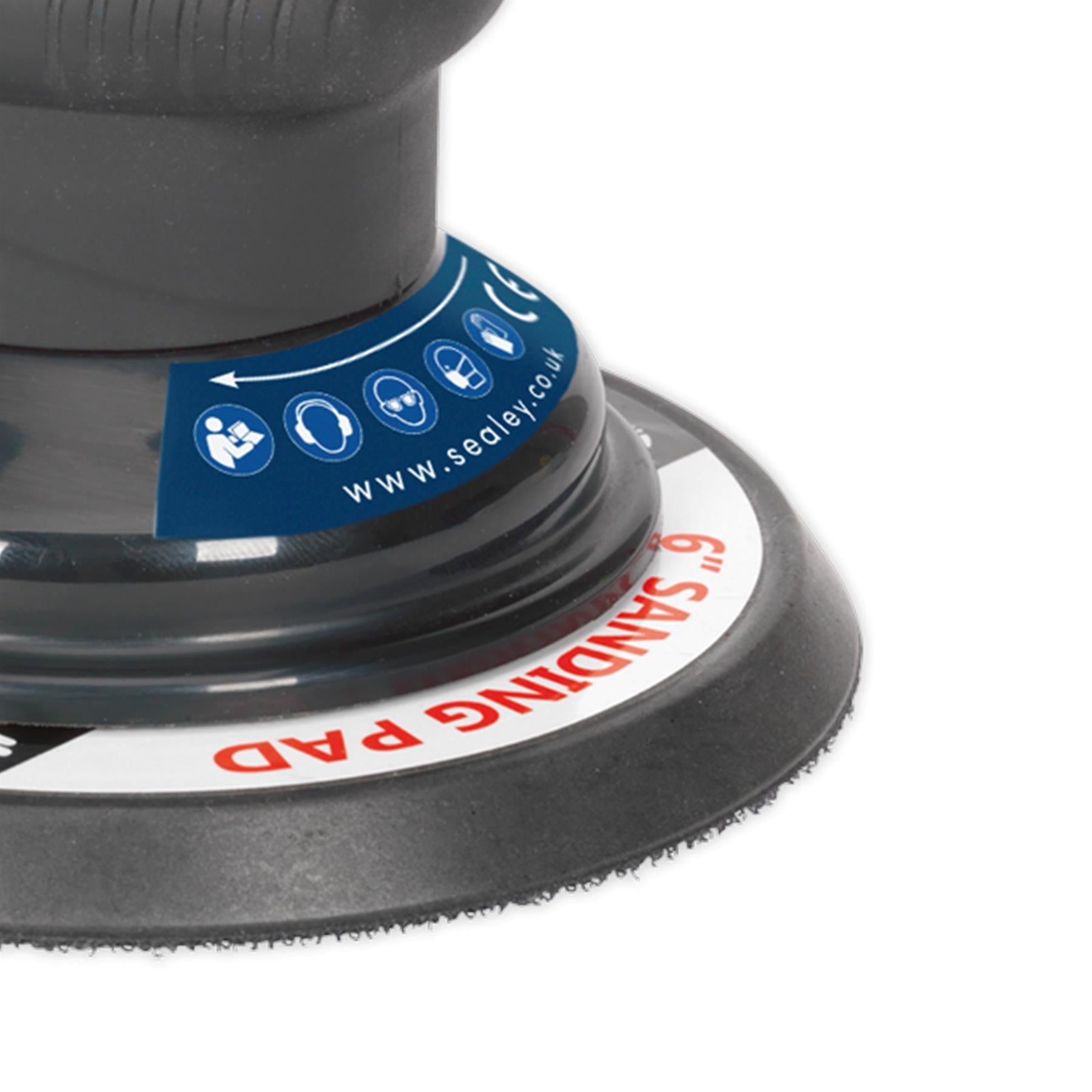 Sealey Air Palm Orbital Sander 150mm Dust-Free Adjustable Air Regulator
