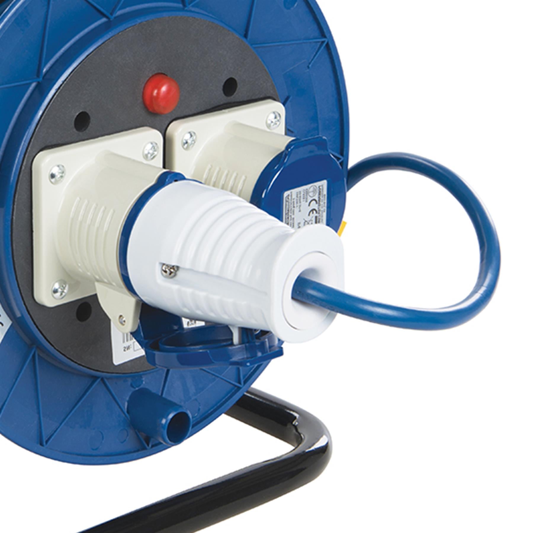 Industrial Cable Reel 16A 230V Freestanding 2Gang 25m ThermalOverload Protection