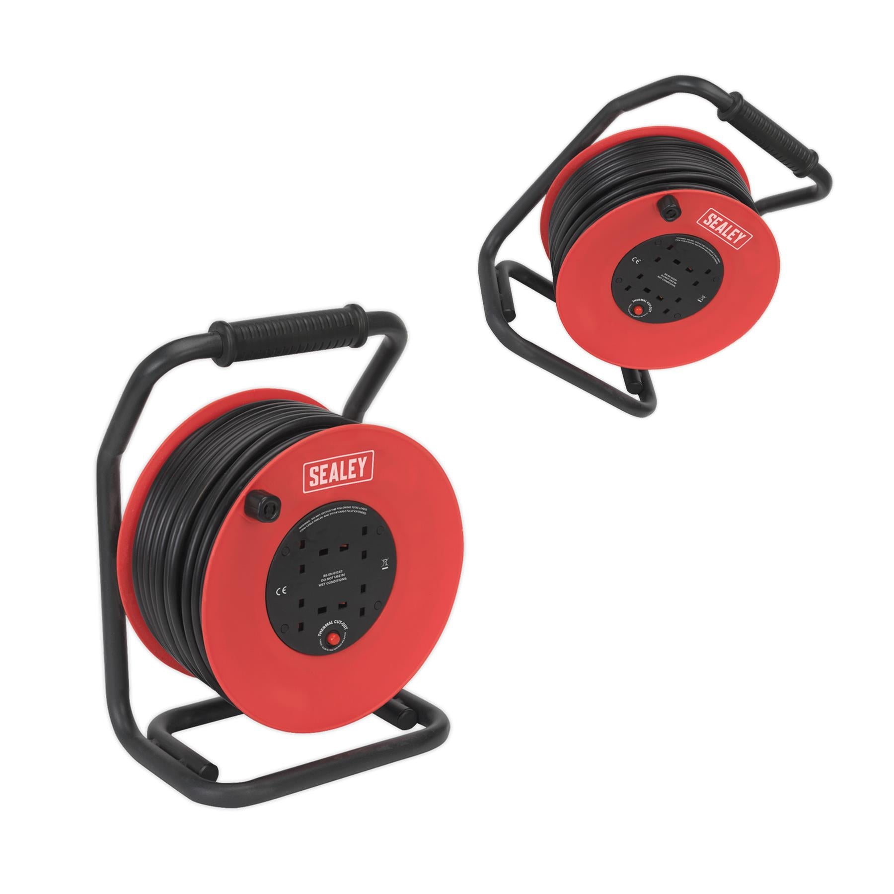 Sealey Cable Reel 50m 4 x 230V 2.5mm Heavy-Duty Thermal Trip