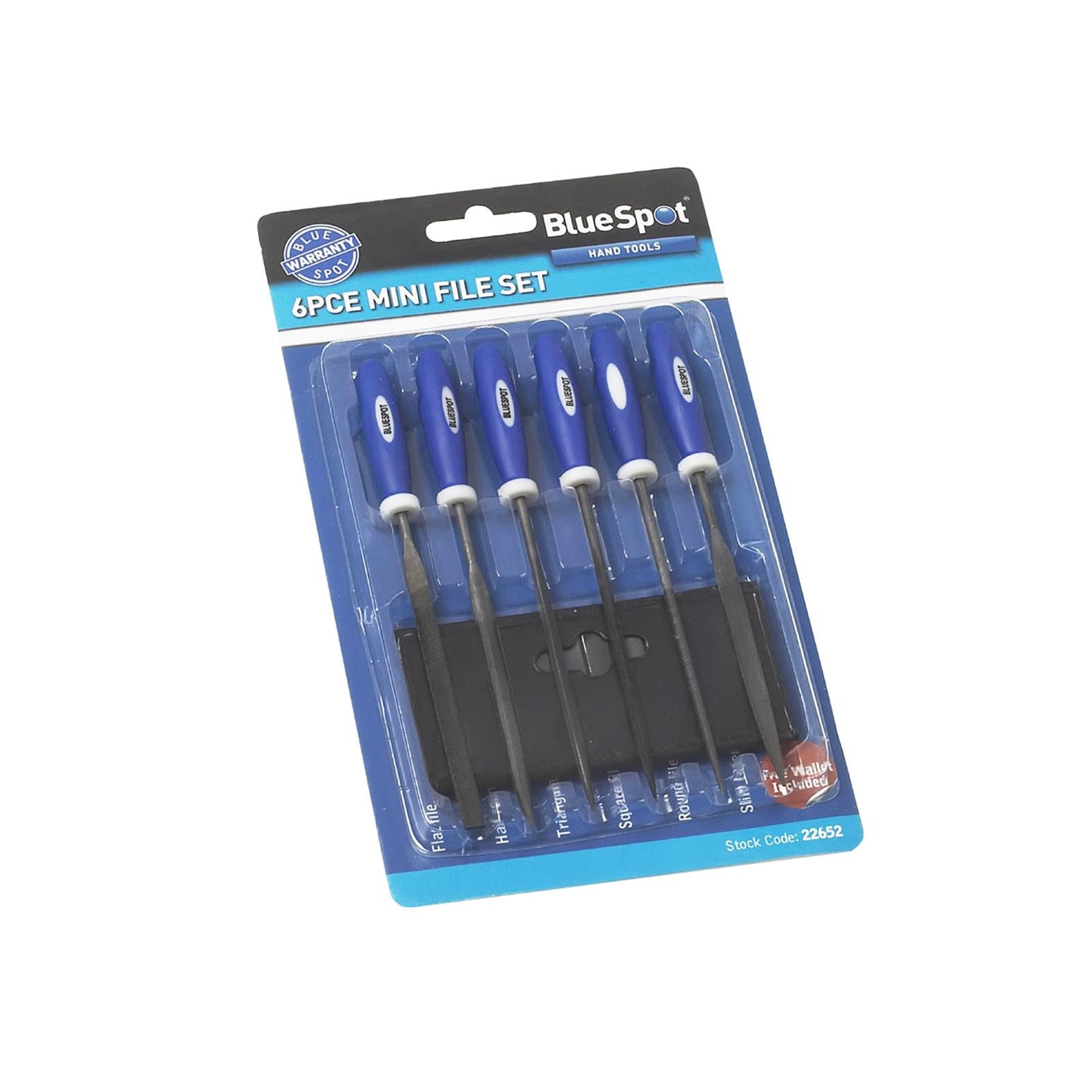 6 Piece Mini File Set With Storage Pouch Lifetime Guarantee Professional Tool Bluespot