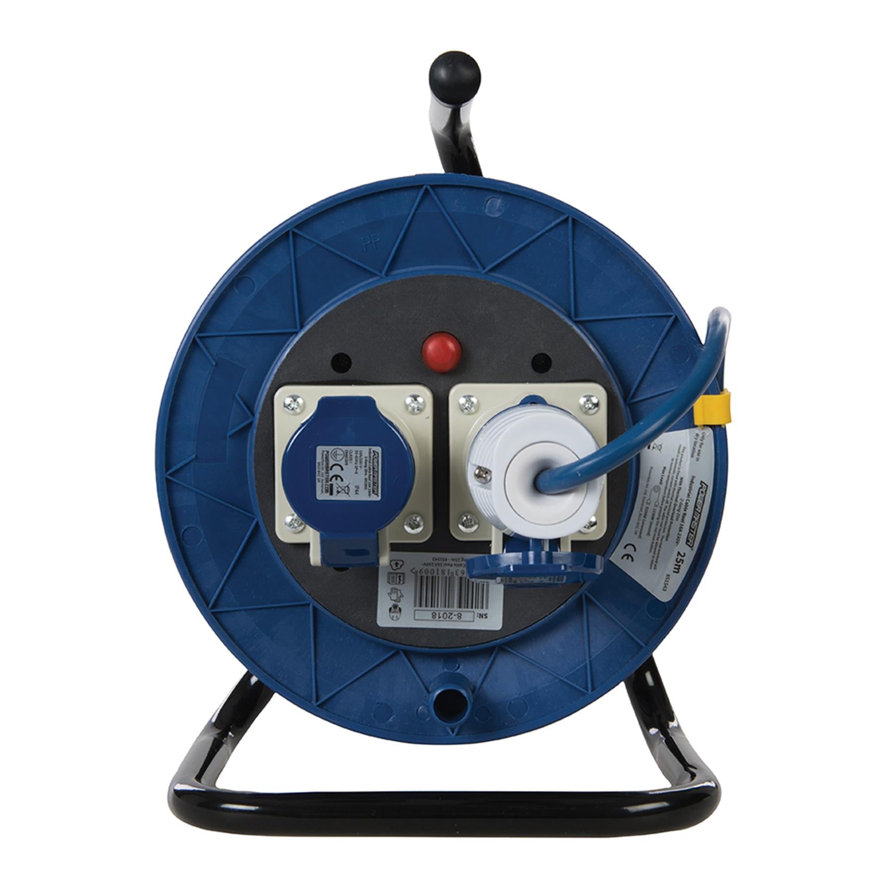 Industrial Cable Reel 16A 230V Freestanding 2Gang 25m ThermalOverload Protection