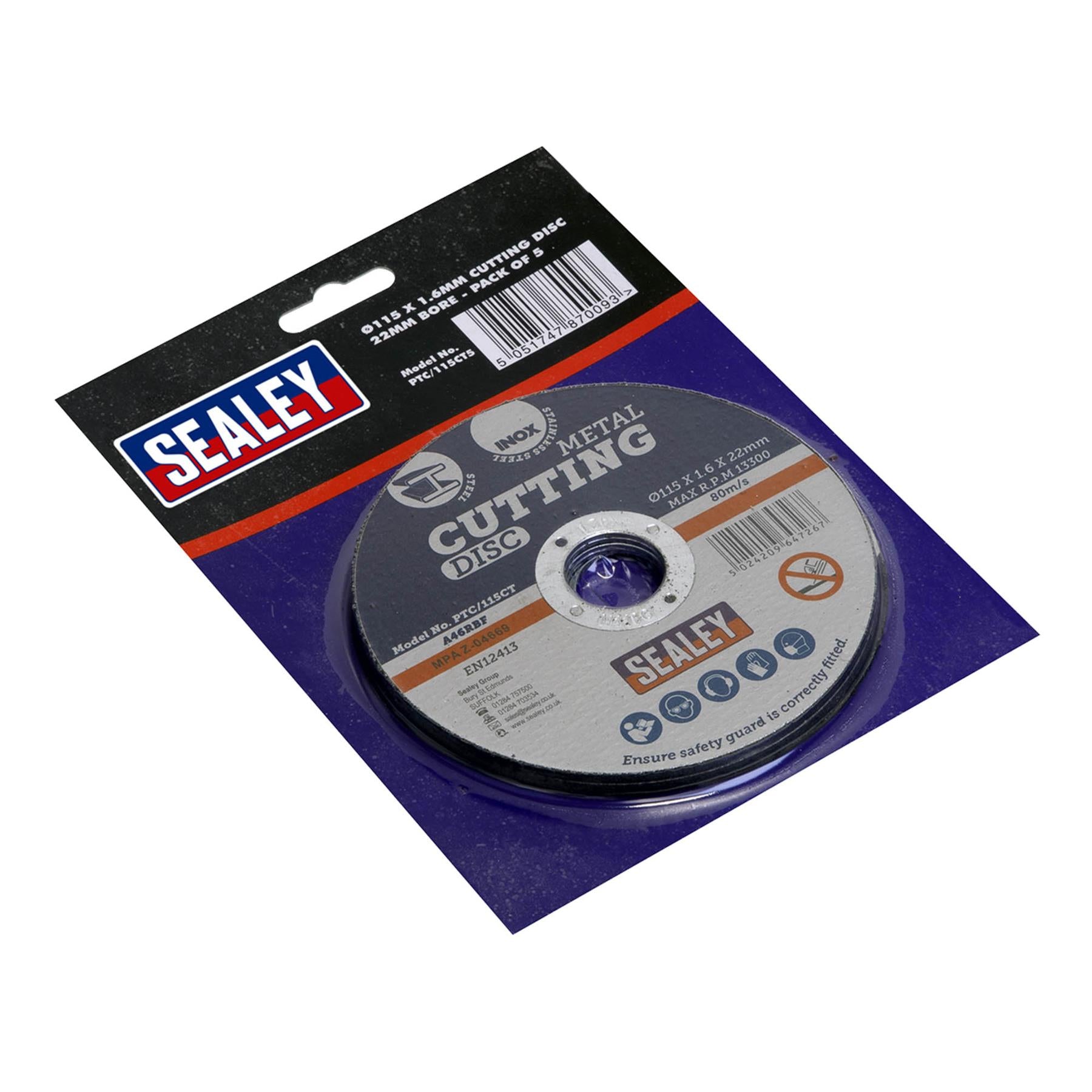 Sealey Cutting Disc �115 x 1.6mm 22mm Bore Pack of 5