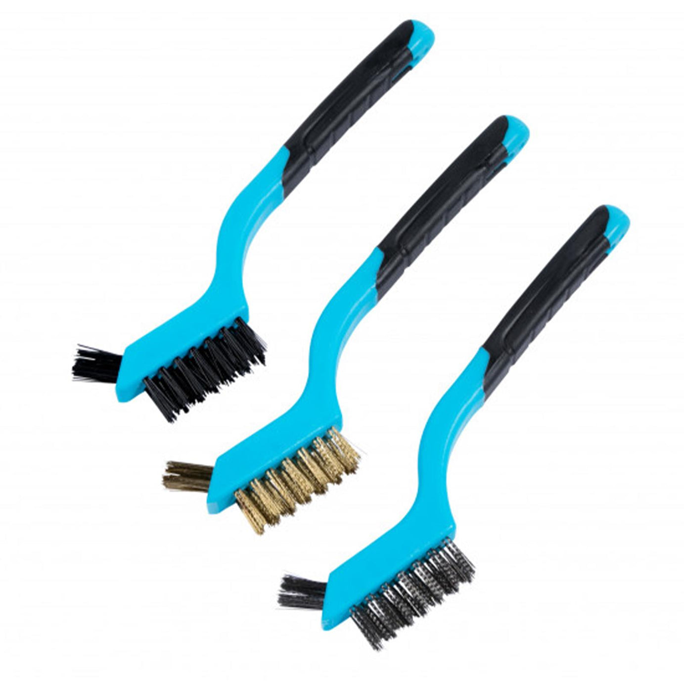 BlueSpot 3pc Soft Grip Mini Wire Brush With Small Tip Bristle Nylon Brass Steel