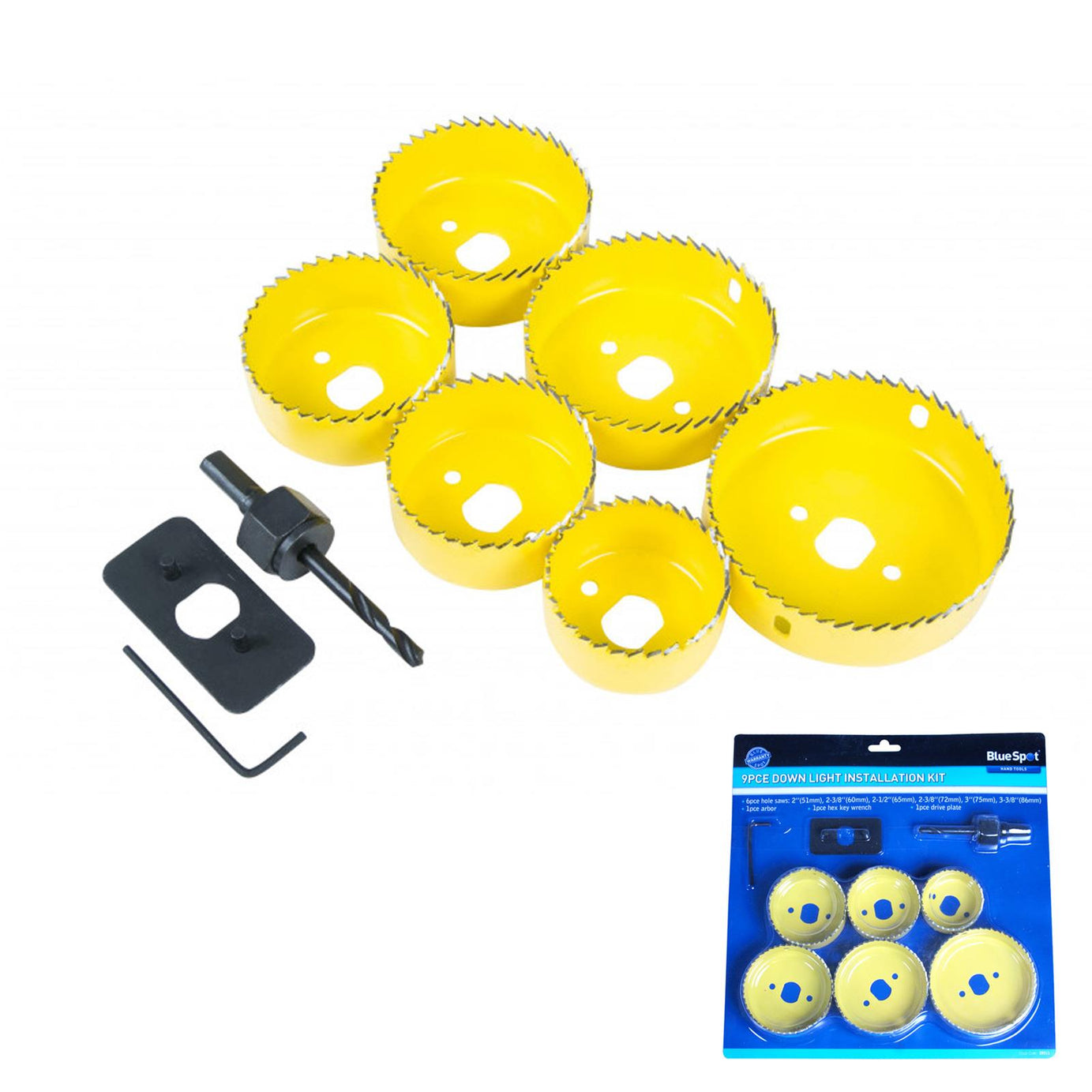 BlueSpot 9PCE Downlight Installation Kit (51-86mm) Multiple Size Holesaws For Downlight