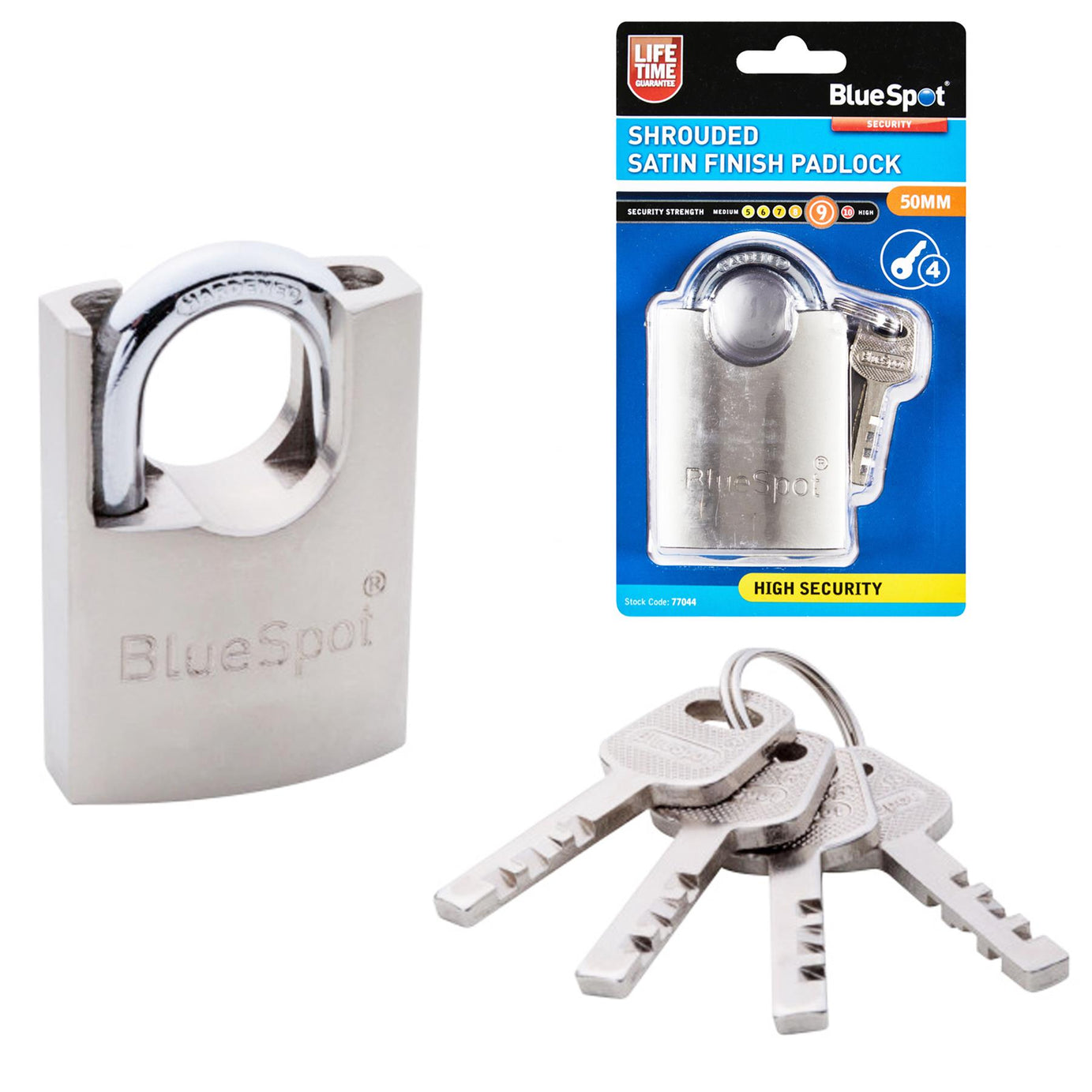Bluespot 50mm Shrouded Closed Shackle Padlock Steel Chain Lock 4 Keys