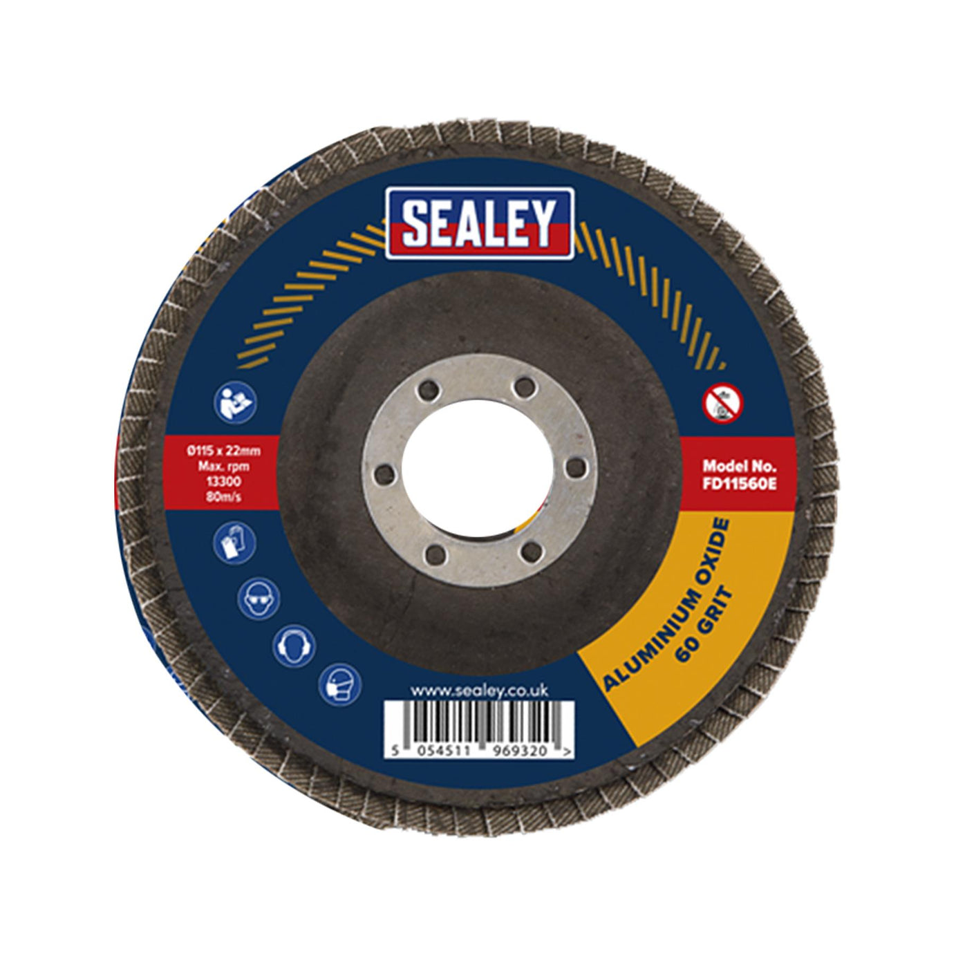 Sealey Assorted Grit Flap Disc Alum. Oxide �115mm �22mm Bore -Pk 10