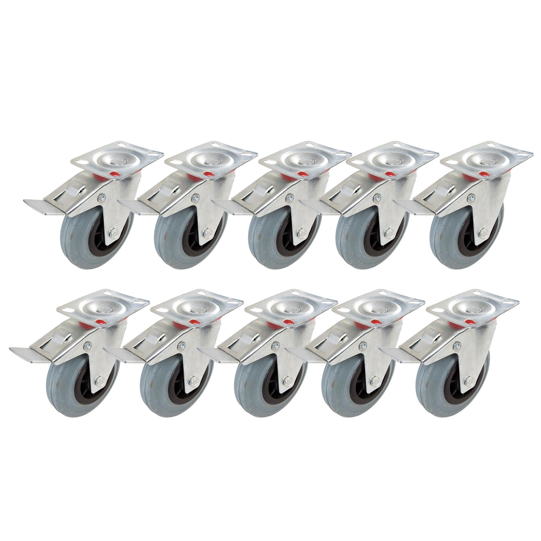 10 x Heavy Duty 125mm Rubber Swivel Castor Wheels Trolley Furniture Caster