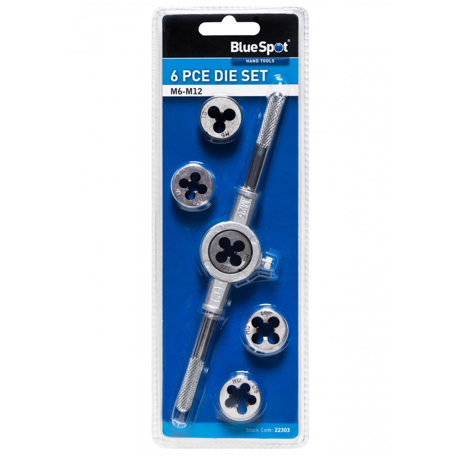 BlueSpot Die Set with Holder 6pc M6-M12 Thread Repair Alloy Steel Cutting Threads