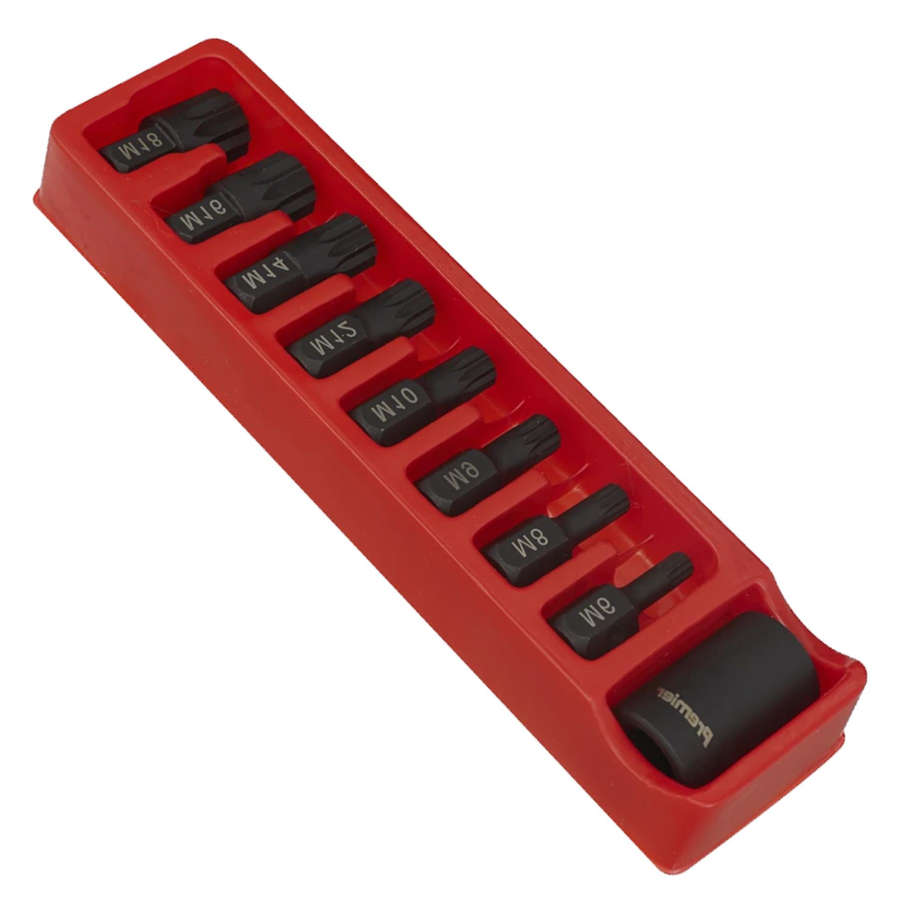 Sealey Impact Spline Bit & Holder Set 9pc 1/2"Sq Drive
