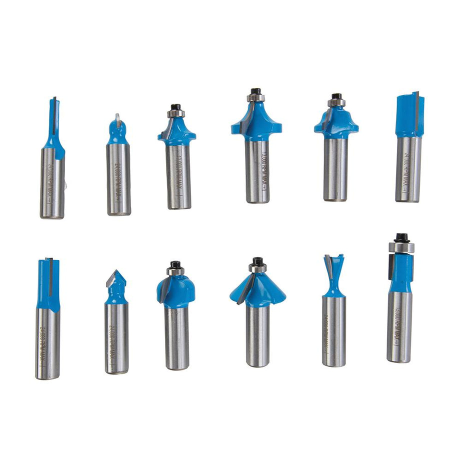 12Pce TCT Router Bit Set 12mm Striaght Grooving Dovetail Chamfer Flush Rounding