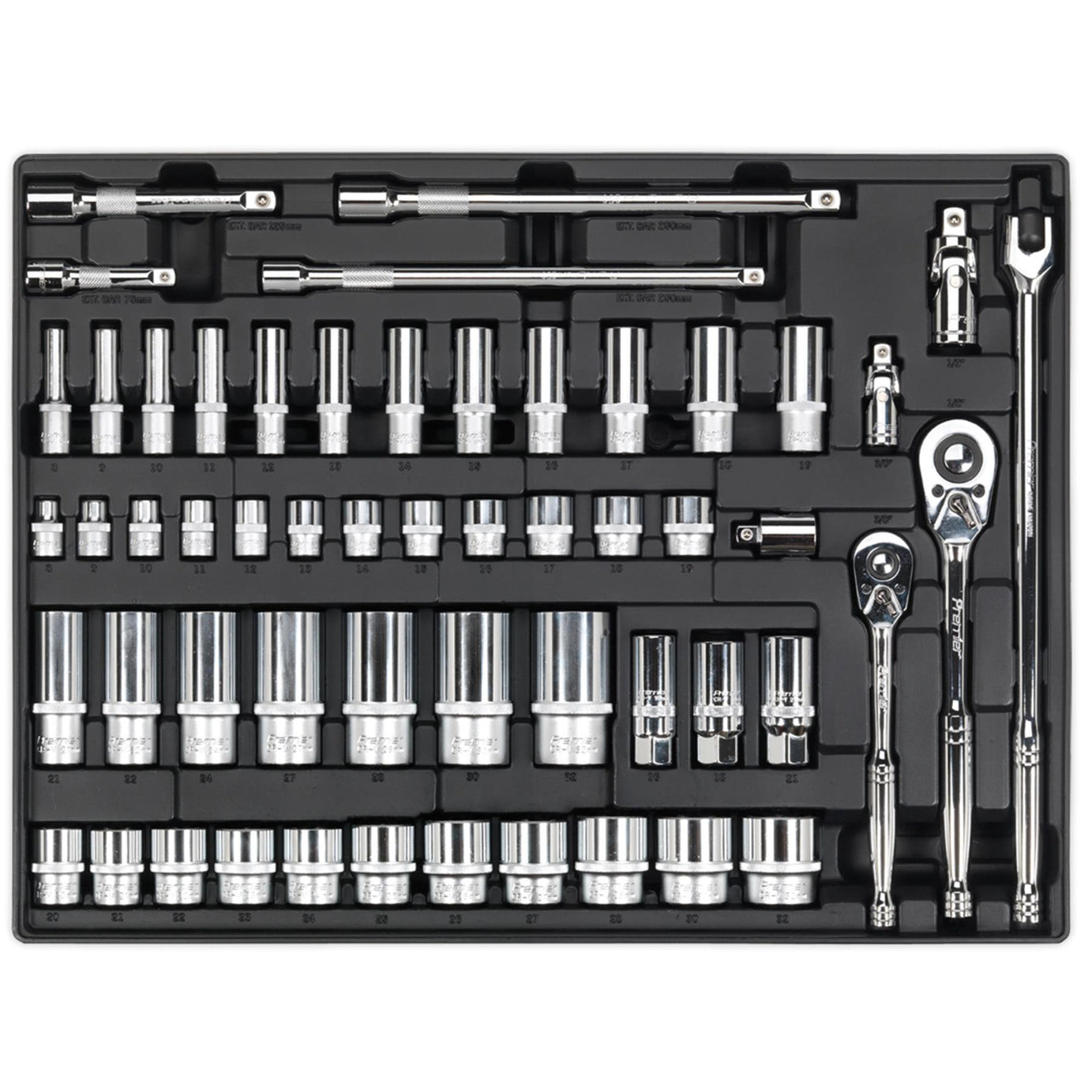 Sealey Tool Tray with Socket Set 55pc 3/8" & 1/2"Sq Drive