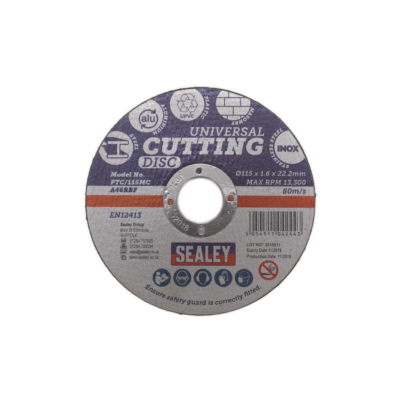 Sealey Multipurpose Cutting Disc Ø115 x 1.6mm Ø22.2mm Bore