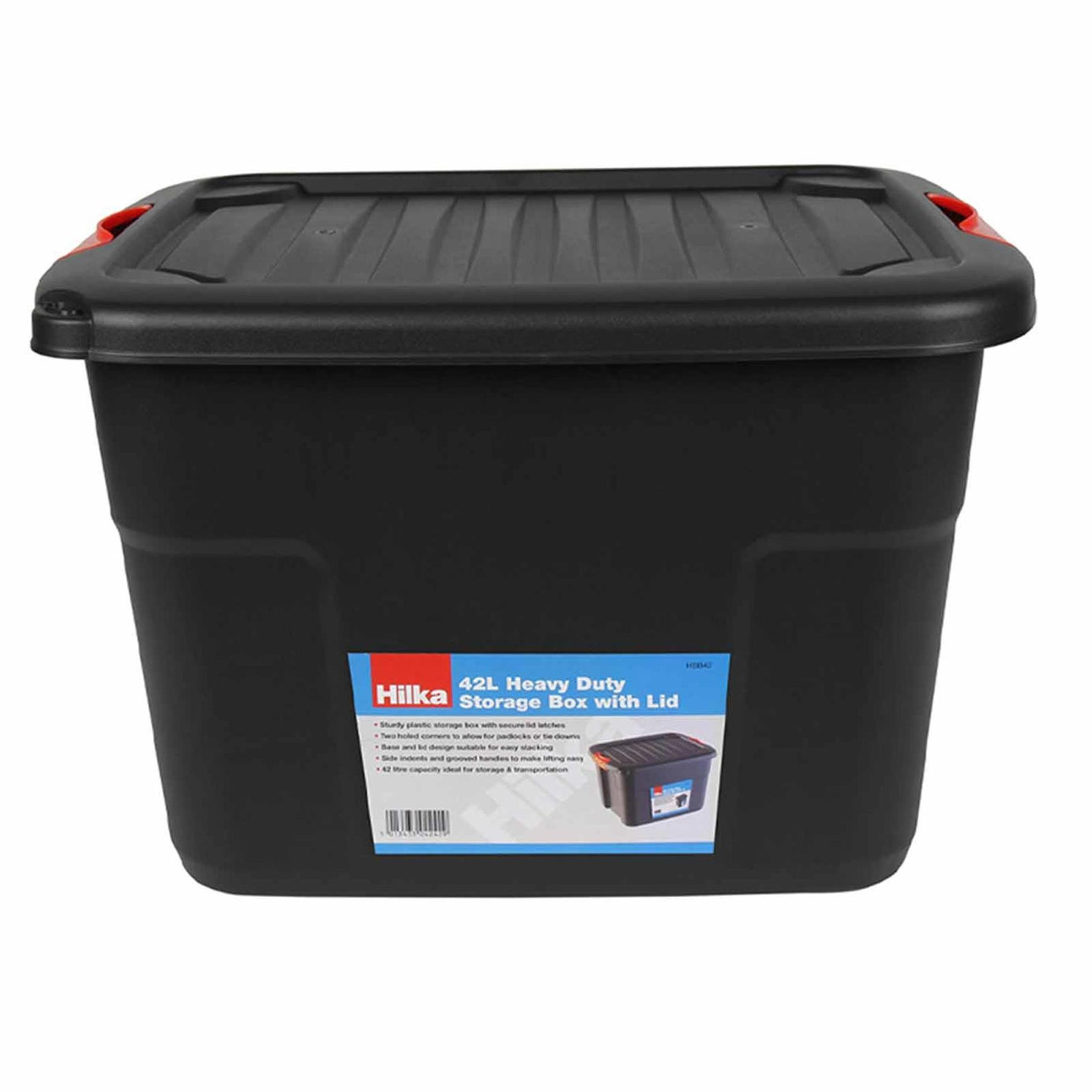 42L Heavy Duty Storage Box with Lid & Latches Plastic Holes Padlock Stackable