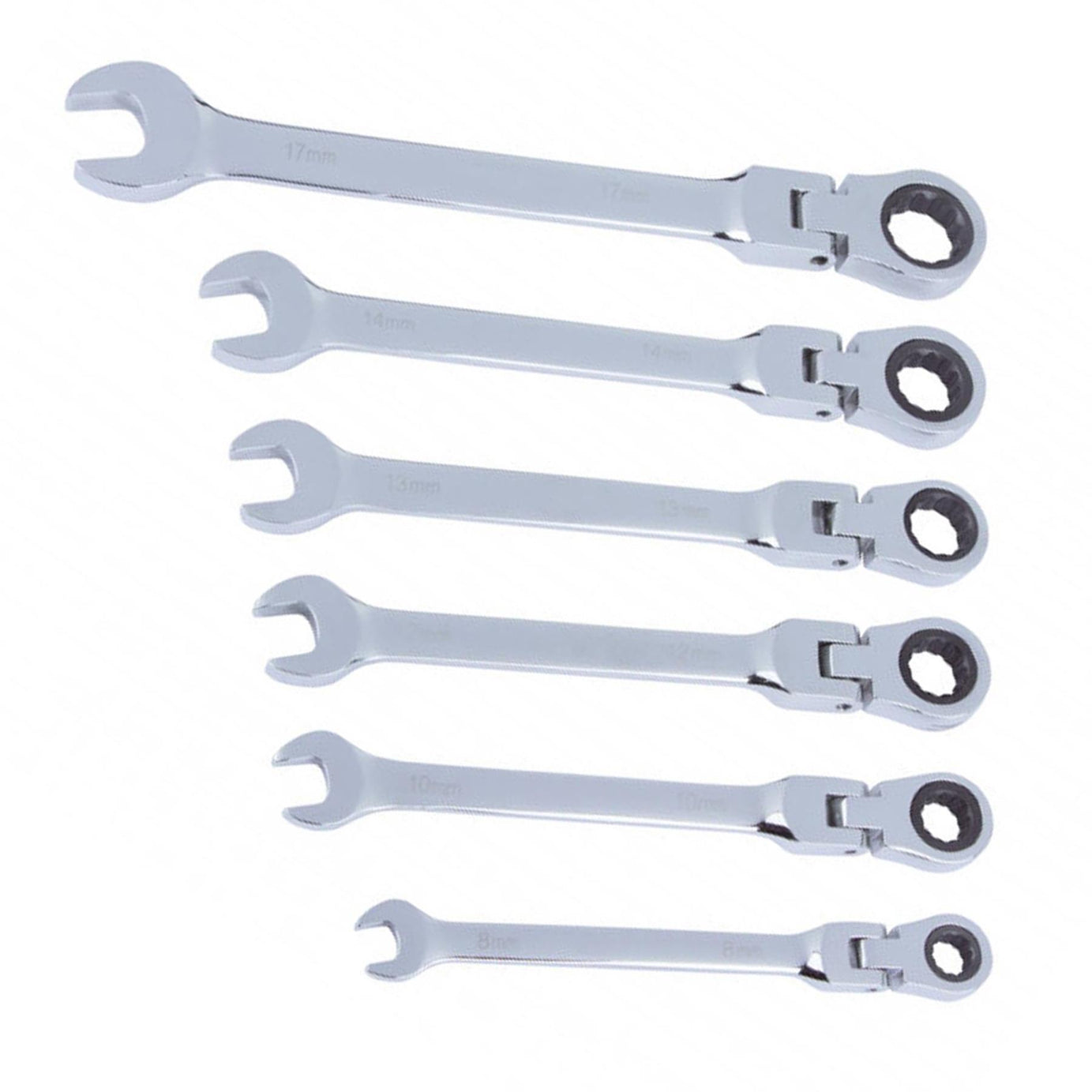 6 Piece Flexible Ratchet Spanner Set. Ratcheting Spanners with Flex Head