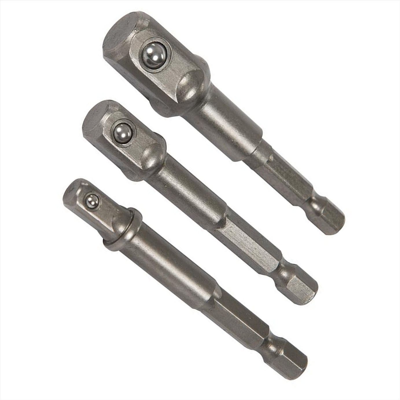 CRV Steel Socket Driver Set 3pcs 1/2" 1/4" 3/8" 1/4" Hex Shank Drill & Drill Drivers Converter