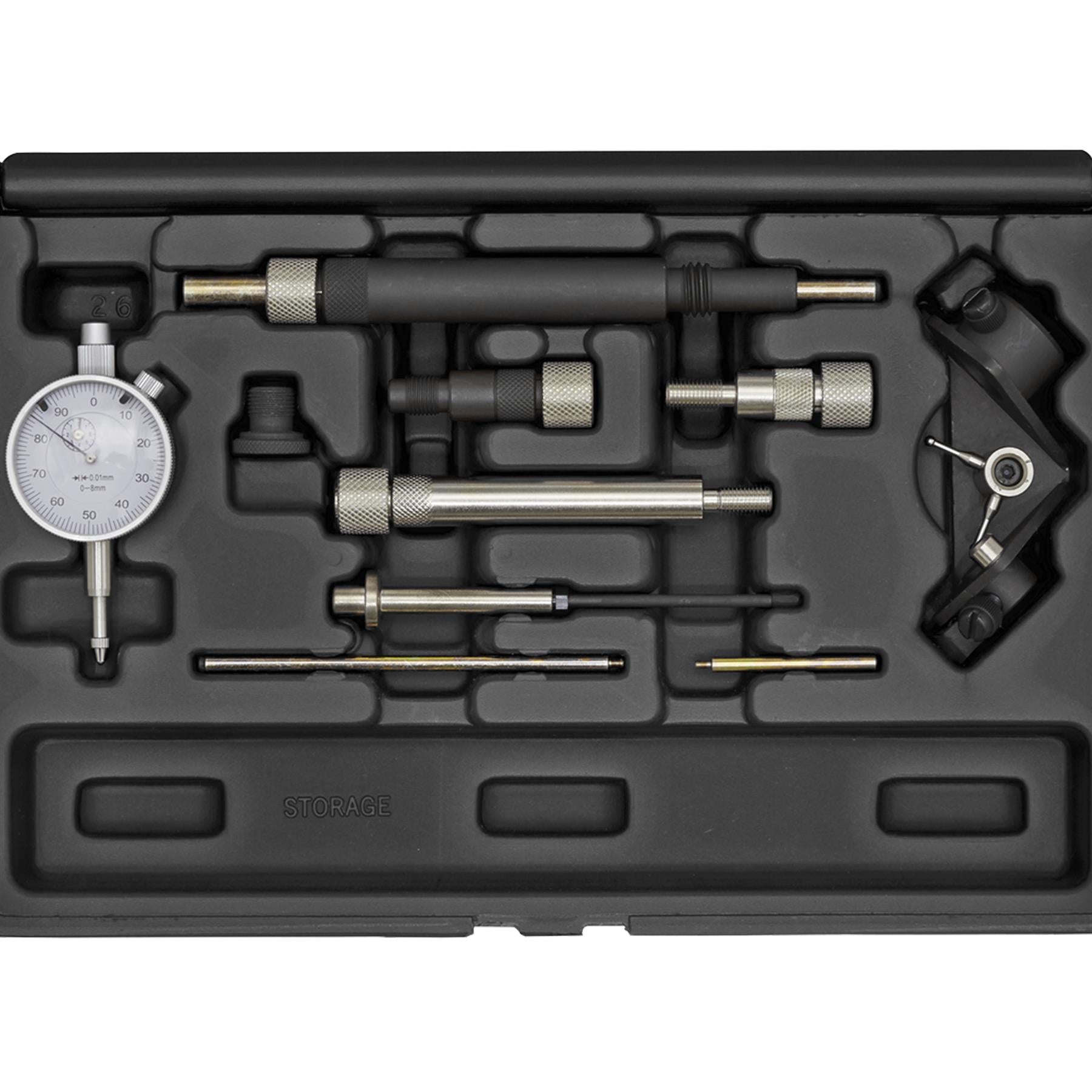 Sealey Fuel Pump Timing Kit 10pc Dial Gauge In Storage Case