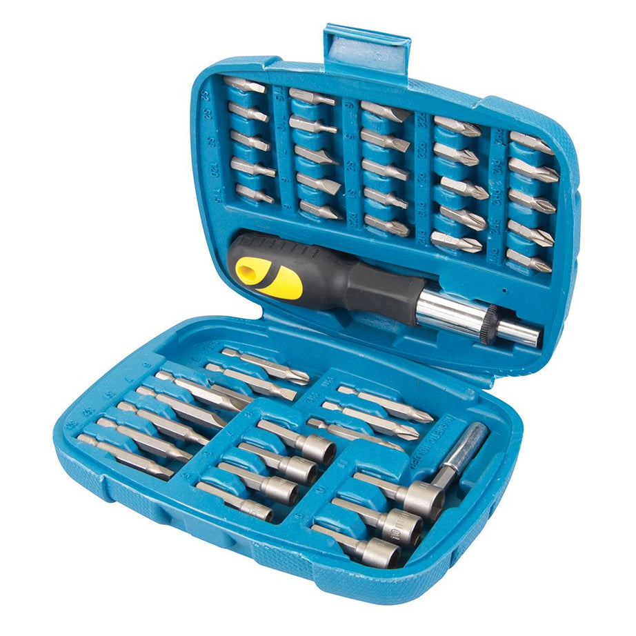 45Pce Ratchet Screwdriver Bit & Socket Set Soft-Grip Forward, Reverse & Locked