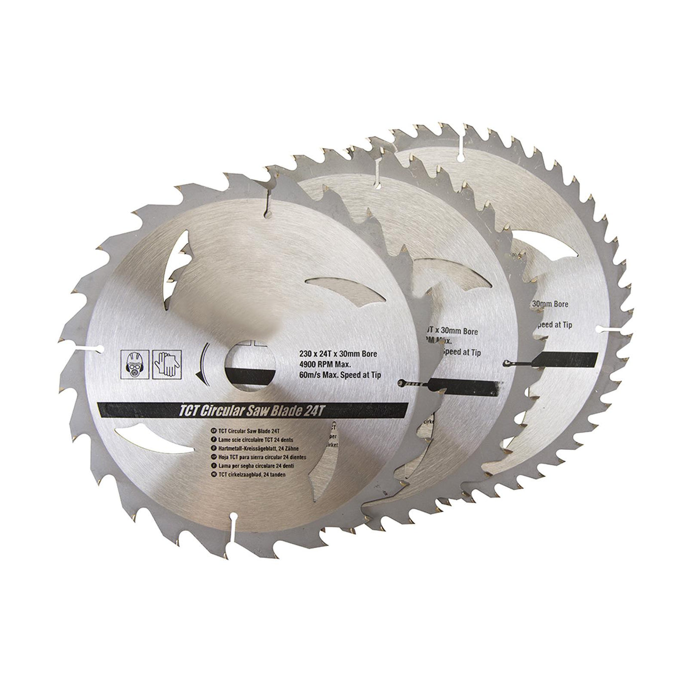 3 Piece TCT Circular Saw Blade Set 230 x 30 - 25, 20, 16mm Rings