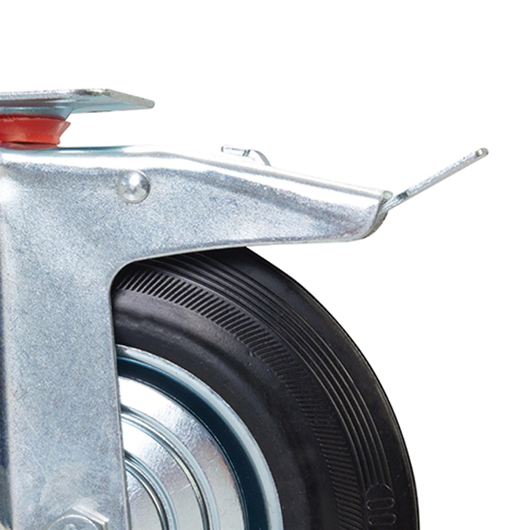 Heavy Duty Braked Rubber Castor - 200mm 200Kg With Non-Marking Tyres And Brake