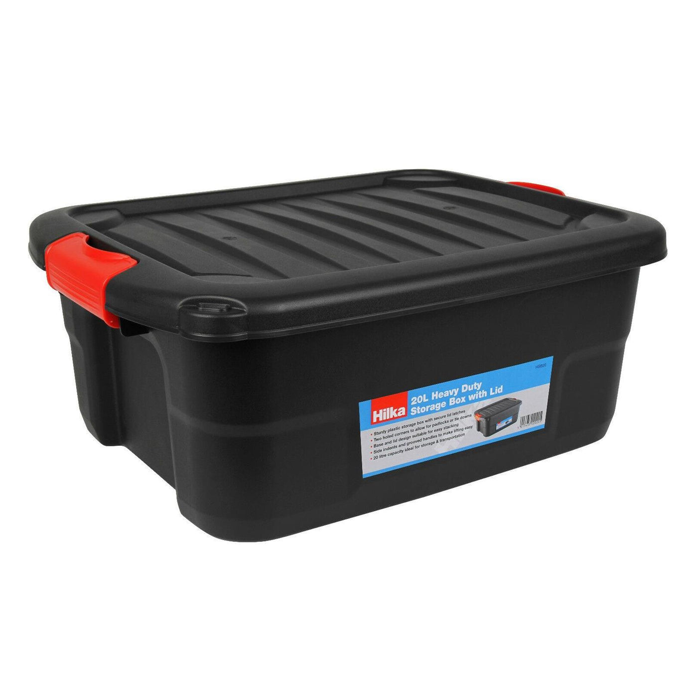 20L Heavy Duty Storage Box with Lid & Latches Plastic Holes for Padlock Tie Down