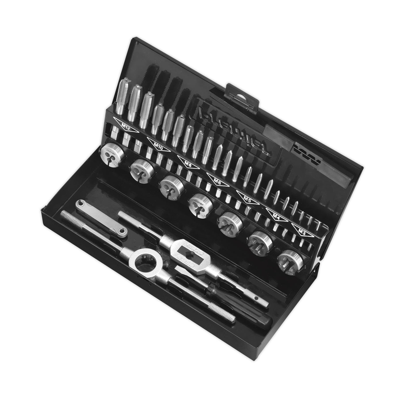 Sealey 32pc Metric Tap and Die Set Split Dies HSS 4341 Steel M3 - M12