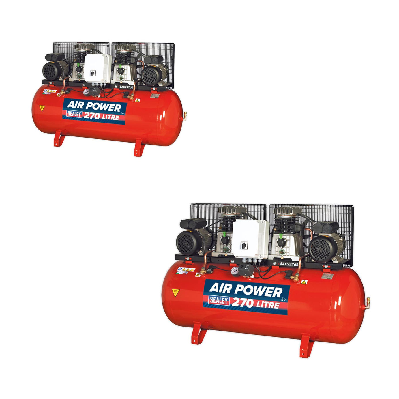 Sealey Compressor 270L Belt Drive 2 x 3hp with Cast Cylinders