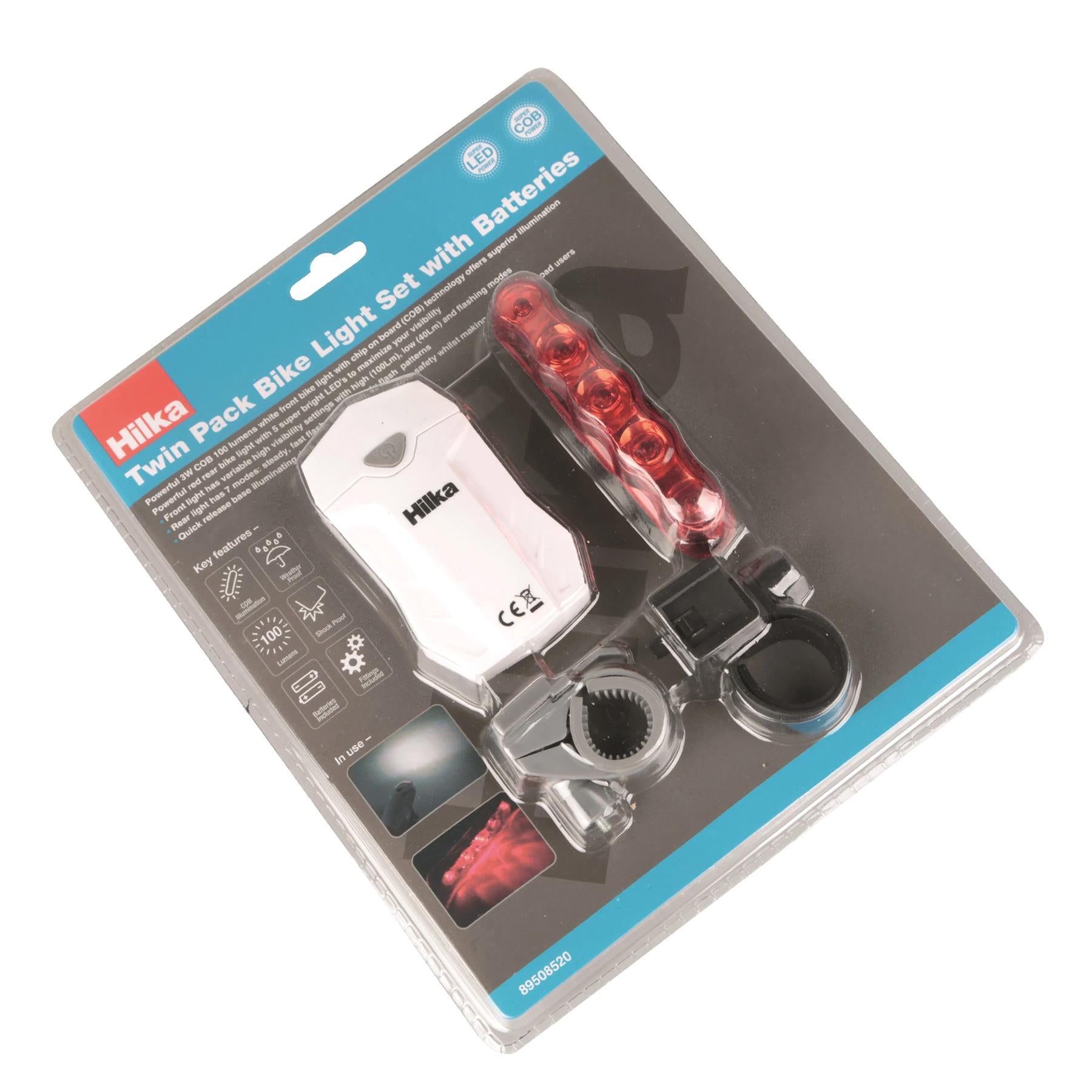 Hilka Twin Pack Bike Light Set Quick release base with Batteries