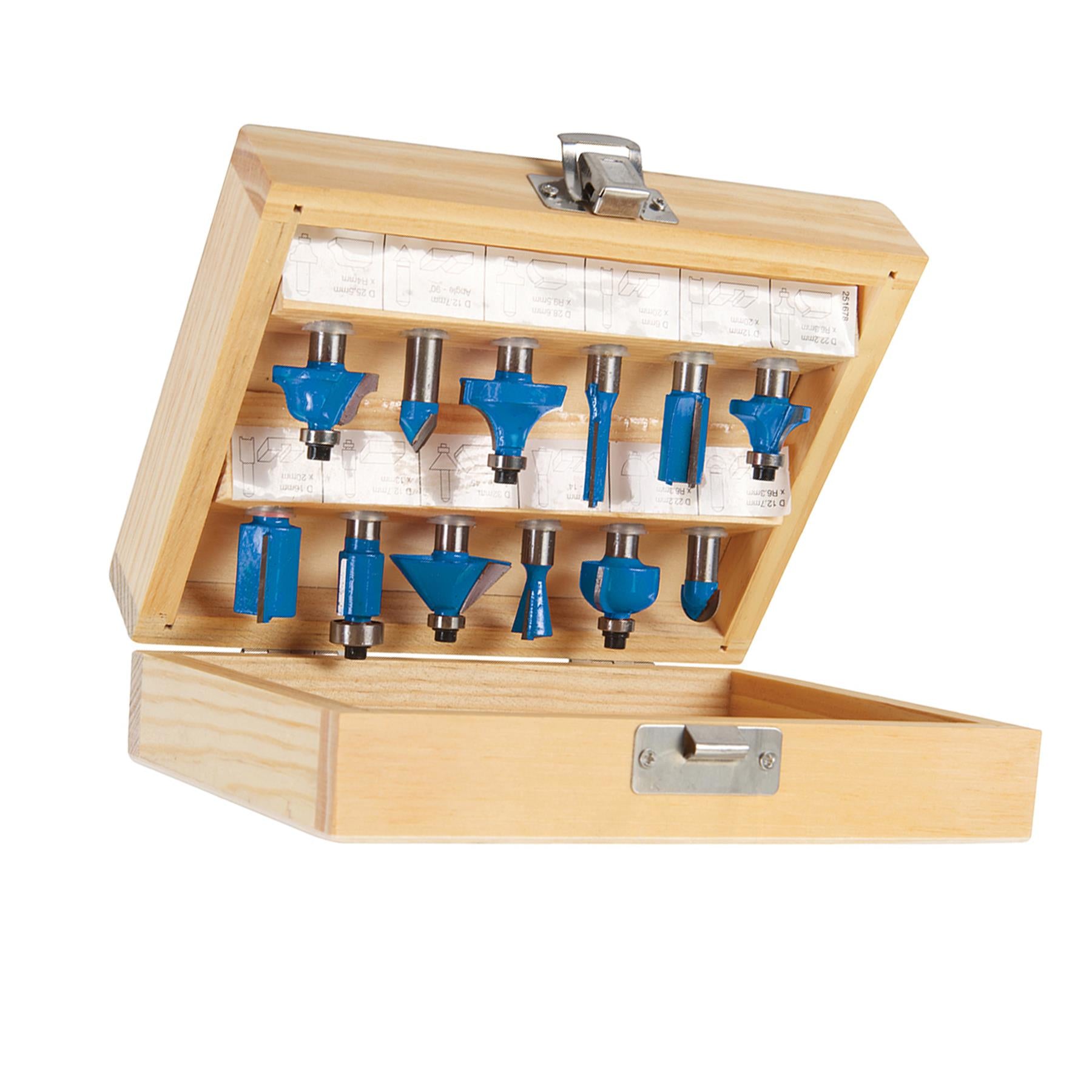 12Pce TCT Router Bit Set 8mm Striaght Grooving Dovetail Chamfer Flush Rounding