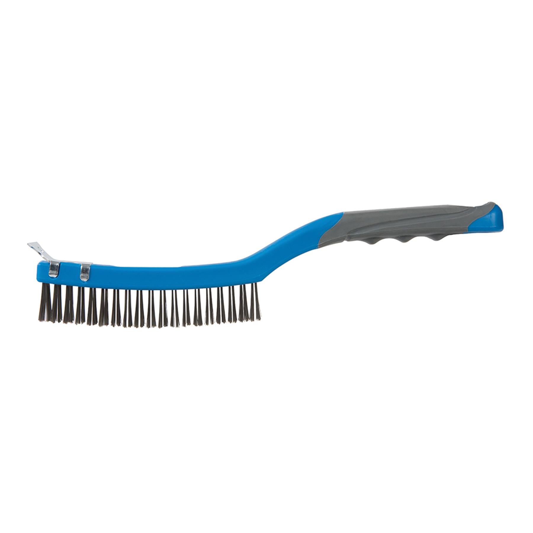 Stainless Steel Wire Brush With Scraper - 3 Row Soft-Grip Rubber Grip Handle