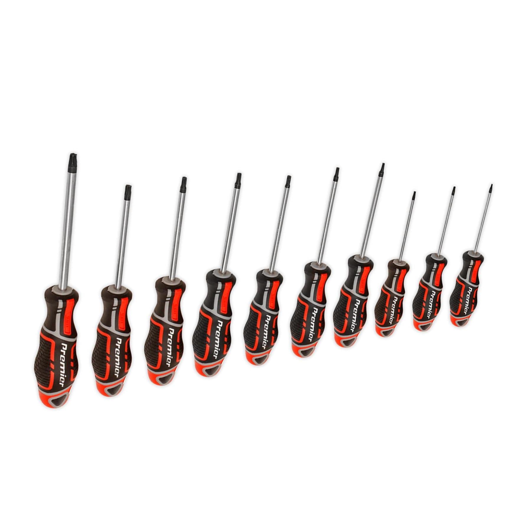 Sealey 10pc TRX Star Torx Screwdriver Set Magnetic GripMax Red T7-T40 AK4324