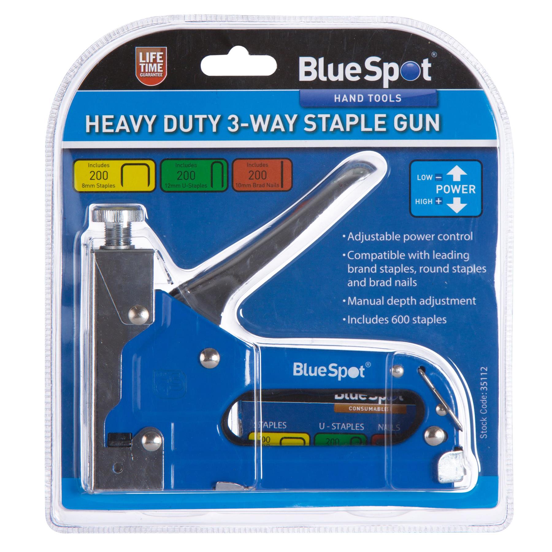 BlueSpot Heavy Duty Staple Gun 3 Way Stapler Hand Tool Upholster 600 Staples