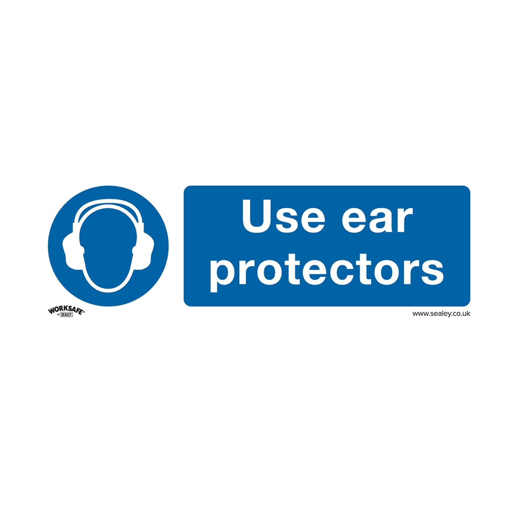 Sealey Safety Sign - Use Ear Protectors - Rigid Plastic-Pack of 10