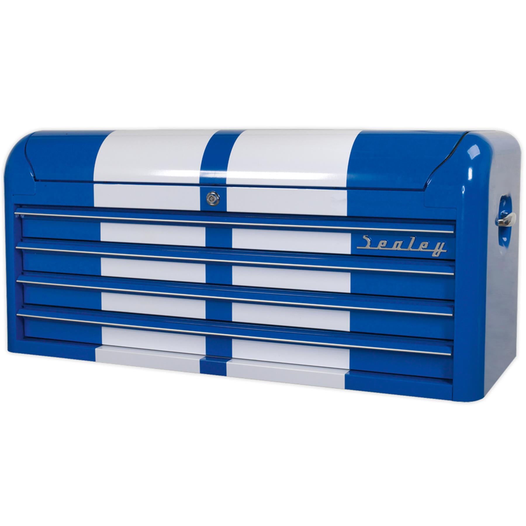 Sealey Topchest 4 Drawer Wide Retro Style - Blue with White Stripes