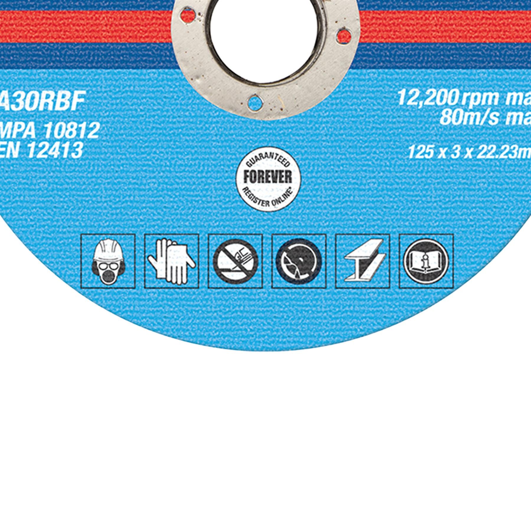 Metal Cutting Discs, Flat, Angle Grinder, 125mm X 3mm, Steel, Grinding 10Pk