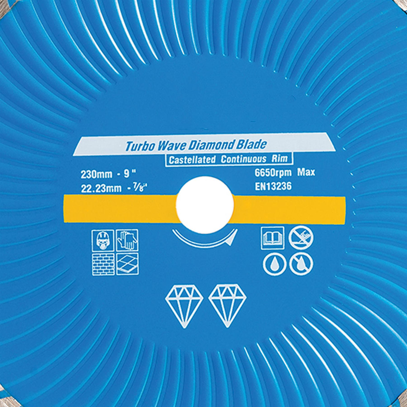 Turbo Wave Diamond Blade 230 X 22.23mm Castellated Cont Rim Continuous Rim Blade