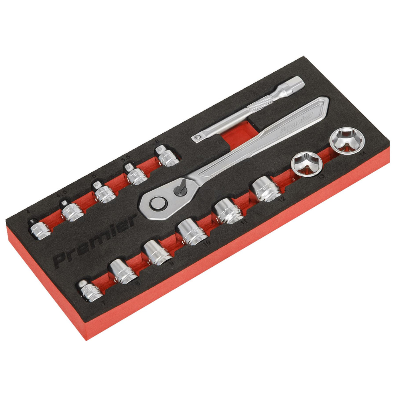 Sealey Low Profile Socket Set 15pc 1/4"Sq Drive Metric - Platinum